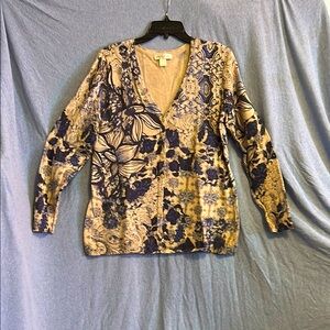 Christopher & BanksFloral Print Women's sweater - Blue and Tan size Large EUC